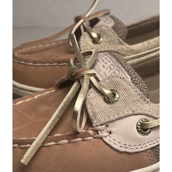Sperry Top Sider Angelfish Boat Shoe Linen & Gold Size 7.5 Slip on Loafer EUC - Picture 13 of 15